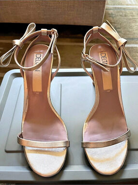 DELTAN Gold Ankle Strap Heels